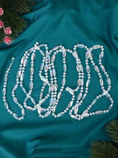 Бусы на ёлку «Лёд», овал, длина 2.7 м, d=9 мм, прозрачные перламутровые