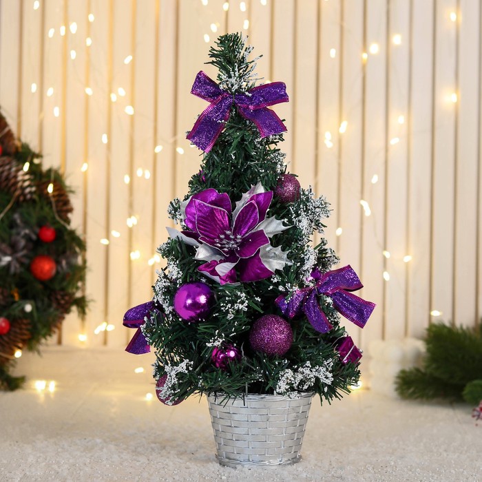 Ёлка декор "Праздничная" бантик цветок шары, 16х35 см, фиолетовый - Фото 1