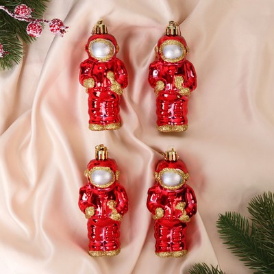 Ёлочные игрушки 4 шт. «Космонавт», 4.5×10.5 см, красное