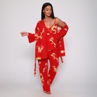 Комплект женский (халат/топ/брюки), цвет красный, размер 44 - Фото 3