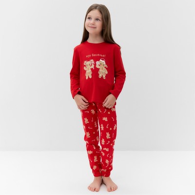 Пижама для девочки, цвет красный/печеньки, рост 104-110 см