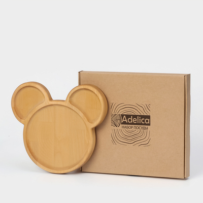 Менажница Adelica «Микки», 3 секции, 25×23×1.8 см, пропитана минеральным маслом, в подарочной коробке, дерево берёза