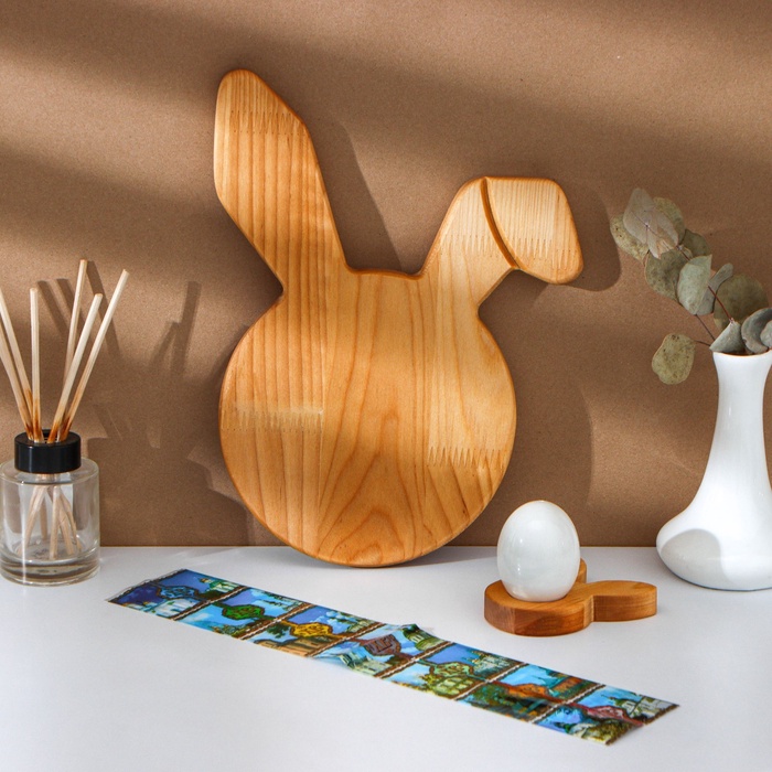 Пасхальный набор посуды Adelica, подставка для яйца, сервировочная доска, термонаклейки 7 шт., дерево берёза - Фото 1