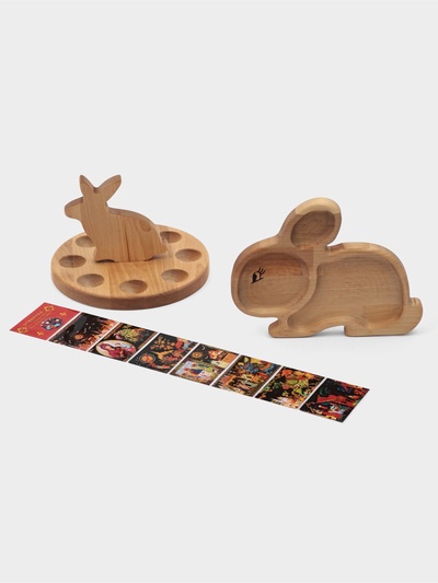 Пасхальный набор Adelica, менажница заяц, подставка для яиц 8 ячеек, d=20×1.8 см, термонаклейки 7 шт., дерево берёза