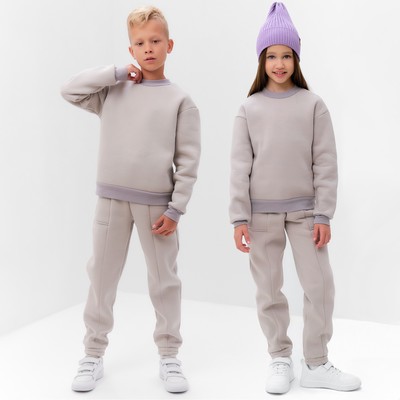 Костюм детский с начёсом (свитшот, брюки) MINAKU, серый, рост 140 см