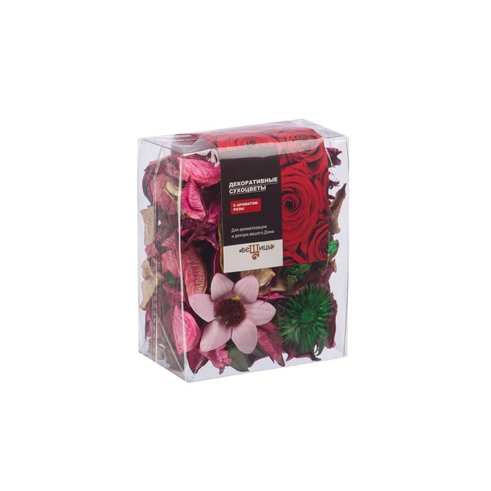 Набор сухоцветов из натуральных материалов с ароматом розы «Вещицы», короб 9,5×6×12 см - фото 1909311093
