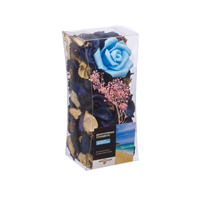 Набор сухоцветов из натуральных материалов с ароматом морского бриза «Вещицы», короб 8×8×17,5 см - фото 1919704047