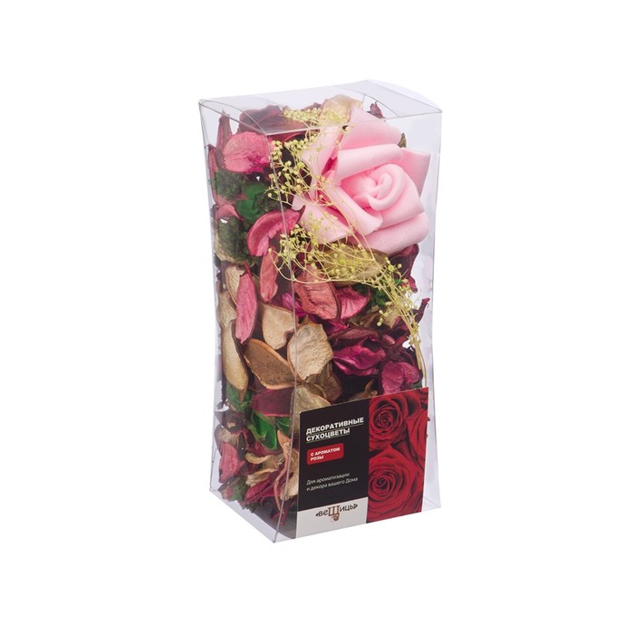 Набор сухоцветов из натуральных материалов с ароматом розы «Вещицы», короб 8×8×17,5 см - фото 1909311097