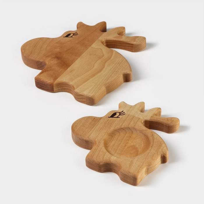 Набор деревянной посуды Adelica «Лосята», подставка под горячее 18×18×1,8 см, менажница 13,5×13,5×1,8 см, в подарочной коробке, берёза