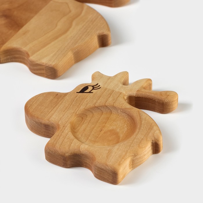 Набор деревянной посуды Adelica «Лосята», подставка под горячее 18×18×1,8 см, менажница 13,5×13,5×1,8 см, в подарочной коробке, берёза