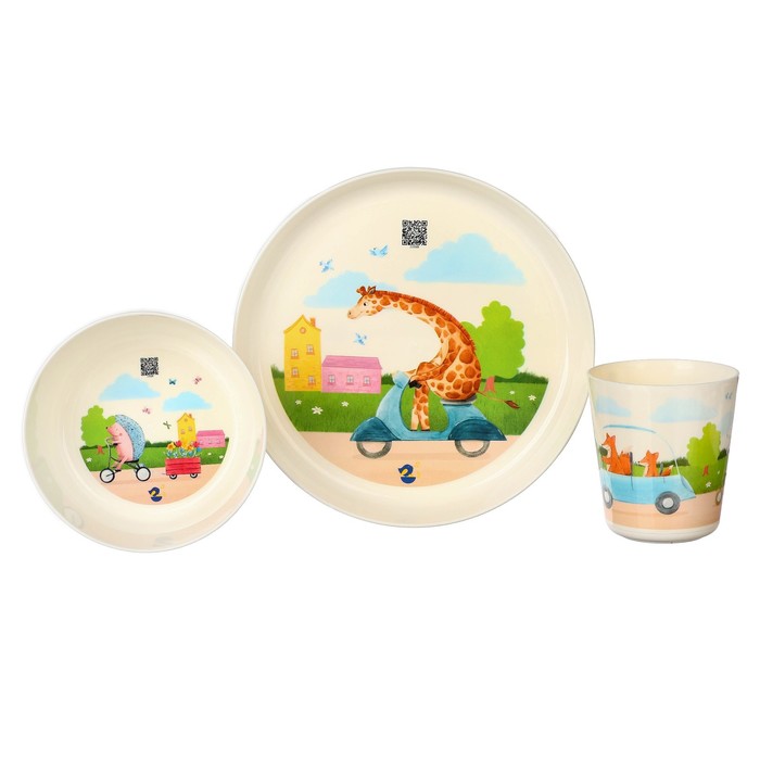 Набор детской посуды Lalababy Play with Me Busy Animals (тарелка, миска, стакан) - фото 1907848861