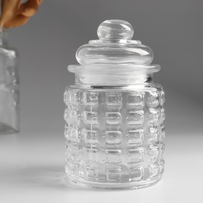 Банка для свечей стеклянная с крышкой фигурной «Квадратики» прозрачная 250 мл 7.5×7.5×12.5 см