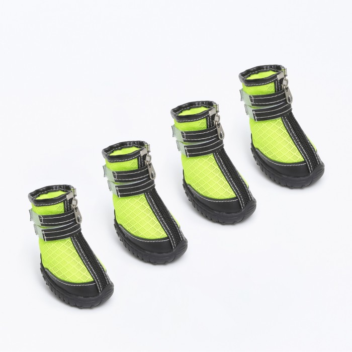 Ботинки высокие для больших собак, набор 4 шт., размер M (подошва 9×6.4 см), чёрно-салатовые - Фото 1