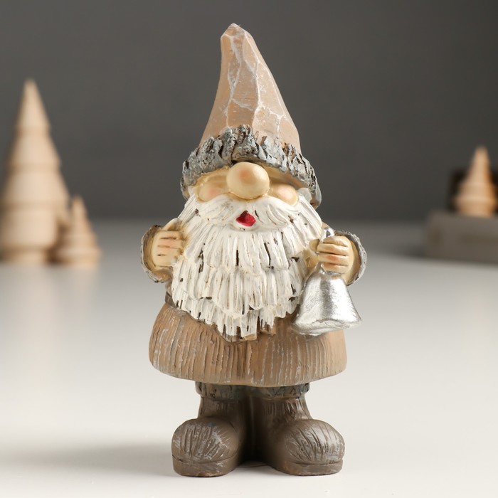 Сувенир полистоун "Дед Мороз в серо-бежевом наряде, с колокольчиком" 5,5х6,5х13 см - Фото 1
