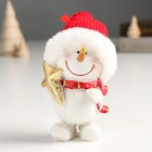 Сувенир полистоун "Снеговичок в красной шапке и шарфе, со звёздочкой" 5х6,5х11 см - Фото 1