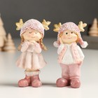 Сувенир полистоун "Малыш/Малышка в розовом, с рожками на шапке, стоит" МИКС 3х4,5х9 см - фото 320170760