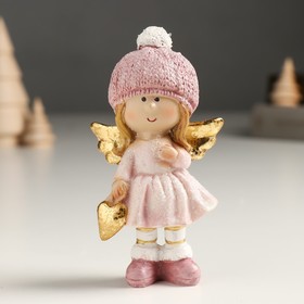 Сувенир полистоун "Малышка-ангел в розовом, с золотым сердцем" блёстки 4х6х10,5 см
