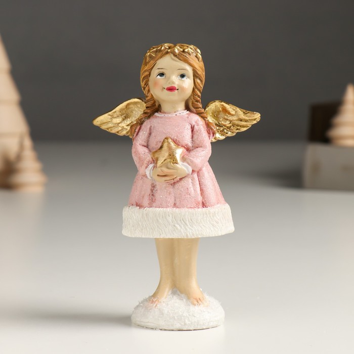 Сувенир полистоун "Девочка-ангел в розовом, с золотой звездой" блёстки, золото 4х7,5х12 см - Фото 1