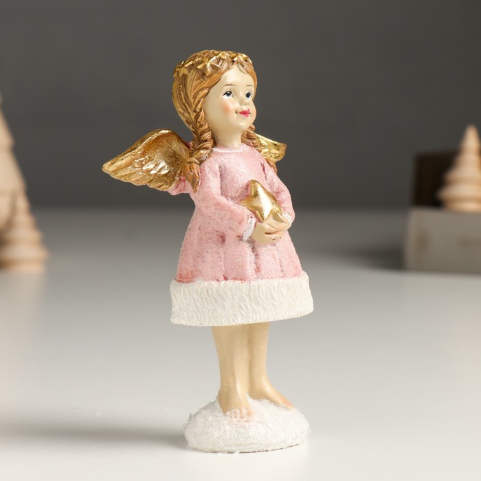 Сувенир полистоун "Девочка-ангел в розовом, с золотой звездой" блёстки, золото 4х7,5х12 см