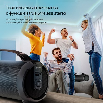 Колонка портативная Digma D-PS1520, 16 Вт, 1.0 BT, 10 м, 1500mAh, чёрная (SP1520B)