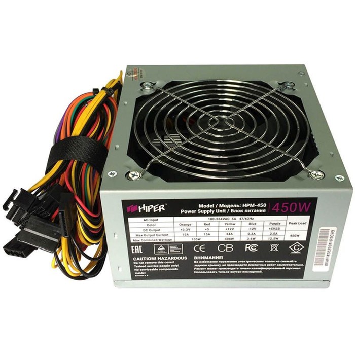 Блок питания Hiper ATX 450W HPM-450 (24+4+4pin) PPFC 120mm fan 3xSATA - фото 51349436