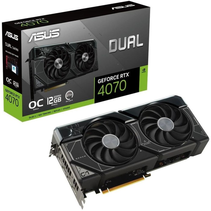 Видеокарта Asus PCI-E 4.0 DUAL-RTX4070-O12G NVIDIA GeForce RTX 4070 12288Mb 192 GDDR6X 2520/   10044 - фото 51349590