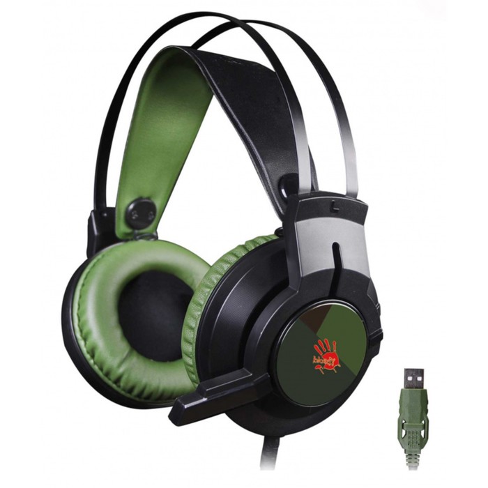Наушники с микрофоном A4Tech Bloody J450 черный/зеленый 1.8м мониторные оголовье (J450) - Фото 1