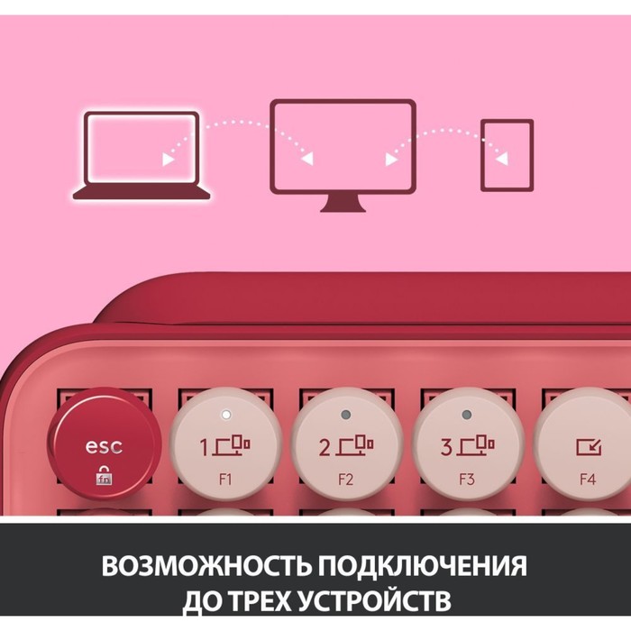 Клавиатура Logitech POP Keys механическая розовый/красный USB беспроводная BT/Radio - фото 51353864