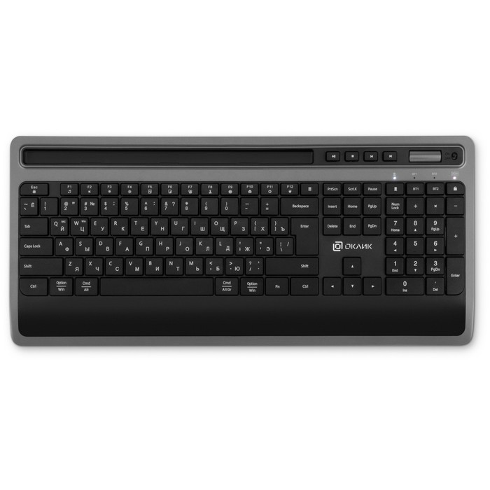 Клавиатура Оклик 860S серый/черный USB беспроводная BT/Radio slim Multimedia (подставка для   100459 - Фото 1