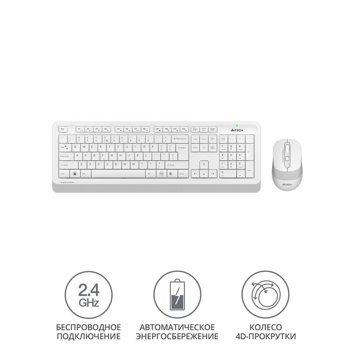 Клавиатура + мышь A4Tech Fstyler FG1010 клав:белый/серый мышь:белый/серый USB беспроводная M   10046 - фото 51354064