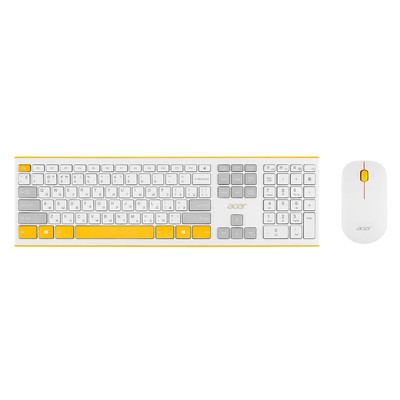 Клавиатура + мышь Acer OCC200 клав:желтый/белый мышь:белый/желтый USB беспроводная slim Mult   10046