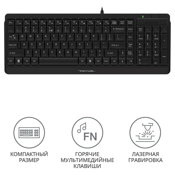 Клавиатура A4Tech Fstyler FK15 черный USB (FK15 BLACK) - фото 51354360