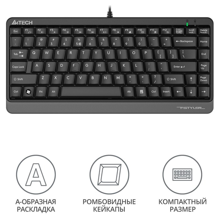 Клавиатура A4Tech Fstyler FKS11 черный/серый USB (FKS11 GREY) - фото 51354410