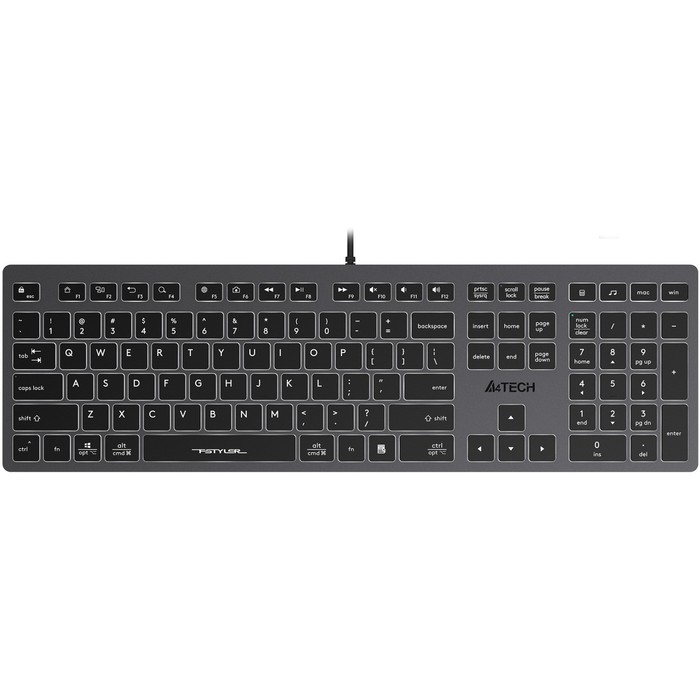 Клавиатура A4Tech Fstyler FX60H серый USB slim LED (FX60H GREY/WHITE) - Фото 1