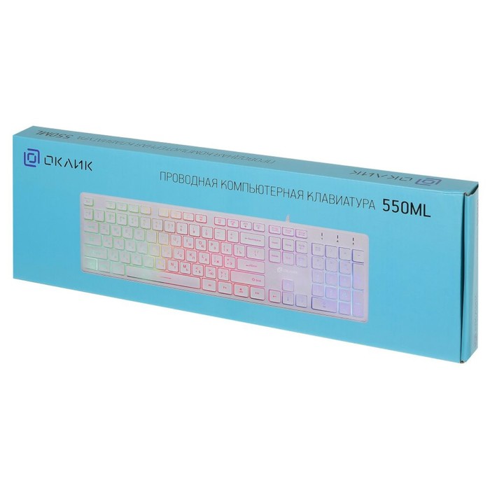 Клавиатура Оклик 550ML белый USB slim Multimedia LED - фото 51354754