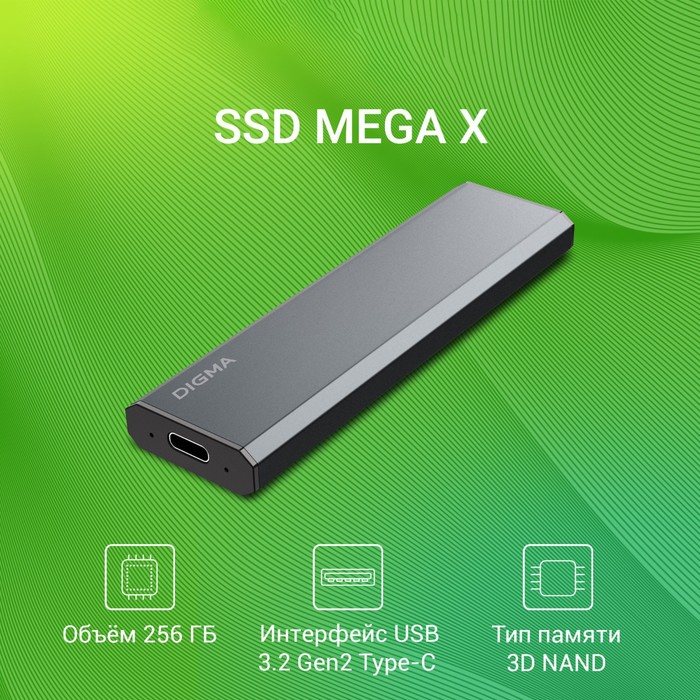 Накопитель SSD Digma USB 3.2 256Gb DGSM8256G1MGG MEGA X 1.8" темно-серый - фото 51361459