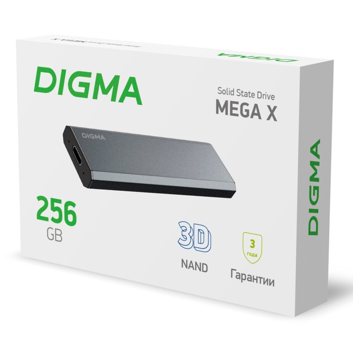 Накопитель SSD Digma USB 3.2 256Gb DGSM8256G1MGG MEGA X 1.8" темно-серый - фото 51361467