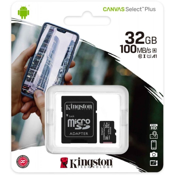 Карта памяти microSDHC 32GB Class10 Kingston SDCS2/32GB Canvas Select Plus + adapter - фото 51440780