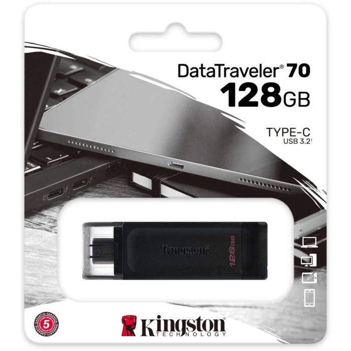 Флеш Диск Kingston 128GB DataTraveler 70 Type-C DT70/128GB USB3.2 черный - фото 51361592