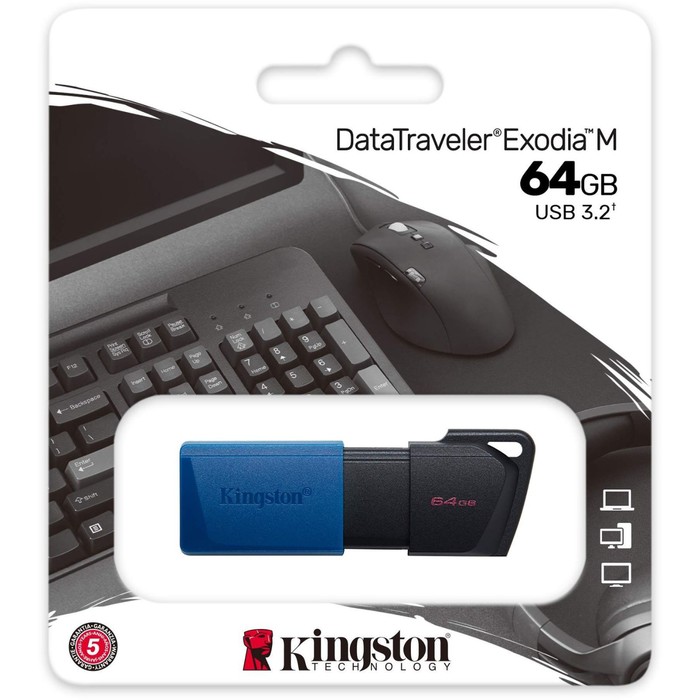 Флеш Диск Kingston 64GB DataTraveler Exodia M DTXM/64GB USB3.0 черный/синий - фото 51361595