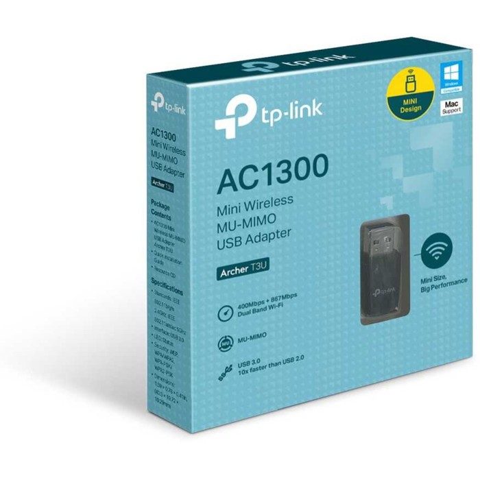 Сетевой адаптер WiFi TP-Link Archer T3U AC1300 USB 3.0 - фото 51362436