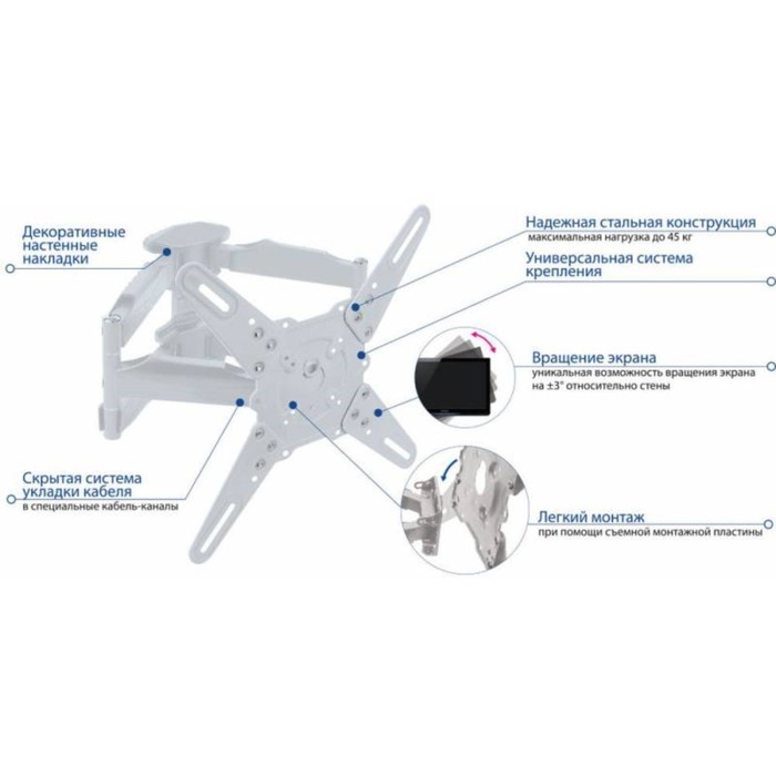 Кронштейн для телевизора Kromax ATLANTIS-45 белый 22"-65" макс.45кг настенный поворот и накл   10047 - фото 51436357