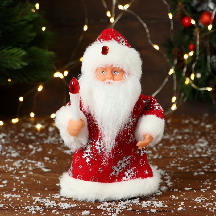 Дед Мороз "В узорчатой шубке с фонариком" 19 см, красный - фото 1909312120