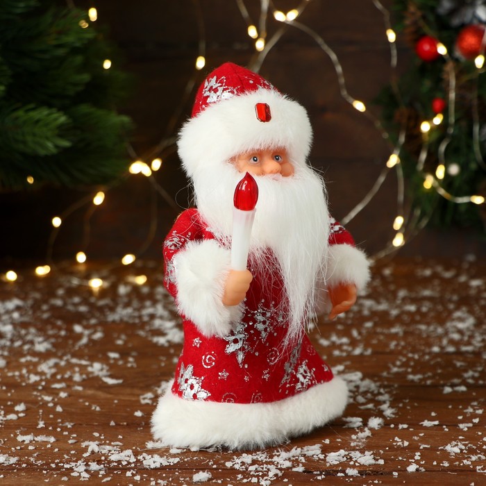 Дед Мороз "В узорчатой шубке с фонариком" 19 см, красный
