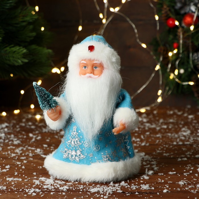 Дед Мороз &quot;В узорчатой шубке с ёлочкой&quot; 19 см, голубой