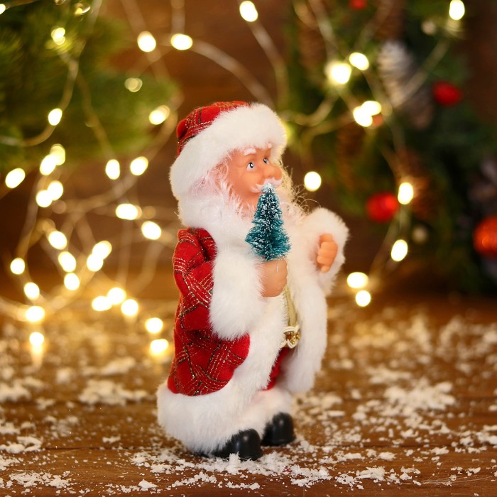 Дед Мороз "В узорчатой шубке с ёлочкой" 19 см, бело-красный - фото 1909312133