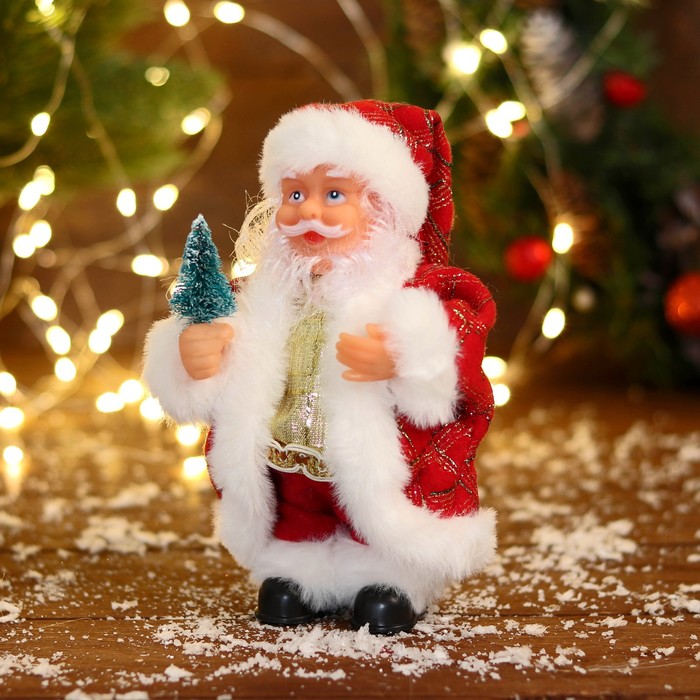 Дед Мороз "В узорчатой шубке с ёлочкой" 19 см, бело-красный