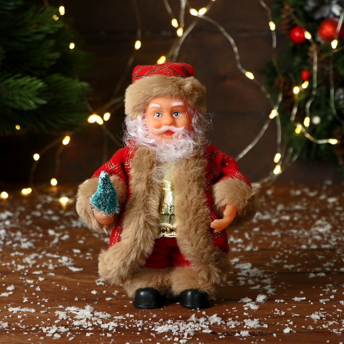 Дед Мороз &quot;В узорчатой шубке с ёлочкой&quot; 19 см, коричнево-красный