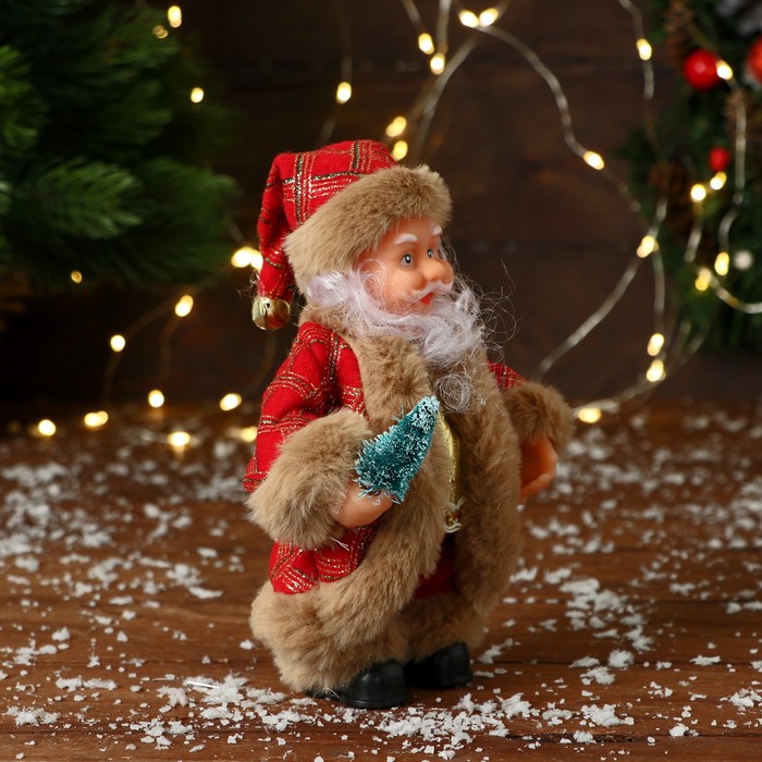 Дед Мороз "В узорчатой шубке с ёлочкой" 19 см, коричнево-красный - фото 1909312137