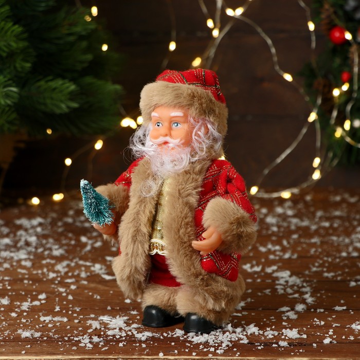 Дед Мороз "В узорчатой шубке с ёлочкой" 19 см, коричнево-красный
